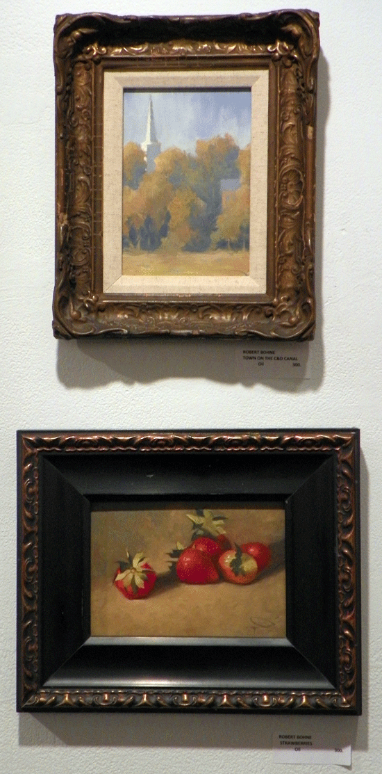 Robert Bohne, Town on C&D Canal, Strawberries, oil on panel