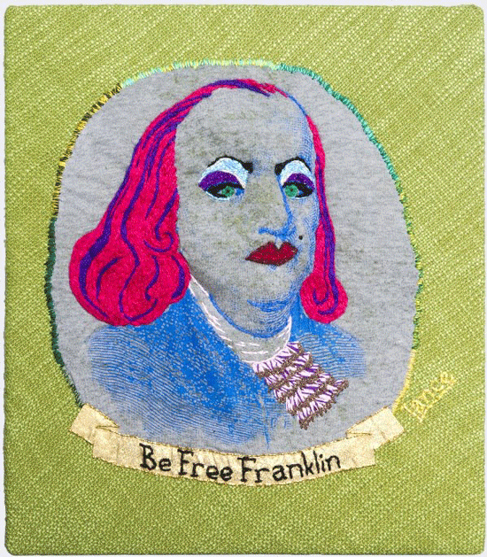 Lance Pawling, "Be Free Franklin", embroidery at Inspirations, Off the Wall Gallery